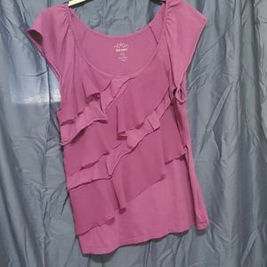 Purple shirt with ruffle front
